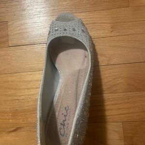 Silver stiletto peep toe